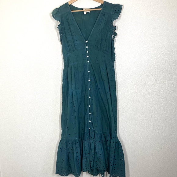 Cleobella Dresses & Skirts - Cleobella Brielle Maxi Dress XL Green Organic Cotton Feminine Eyelet Ruffle